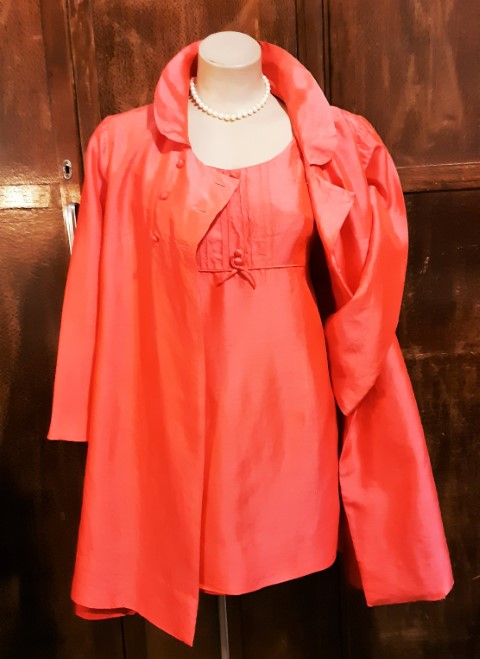 1960's, Original Dress & Coat, Princess Line, Watermelon Pink, Rayon, by 'Margeaux Couture', size 12 - Image 20