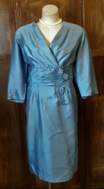 1950's, Cocktail Frock, Raw Silk, French Blue, by 'Maxine' size 14