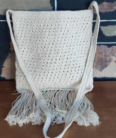 1960's, Crochet Handbag, Cream, handmade, cotton.