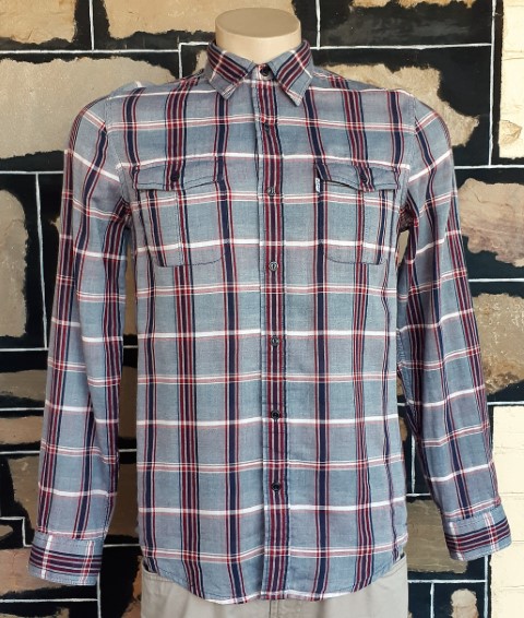 Western Shirt, by 'Levis', white/blue/red checked, cotton, size M