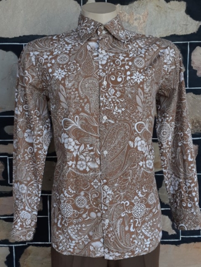 Retro Style Shirt, Paisley Print, Taupe/cream, Cotton by 'Zambelli', size L