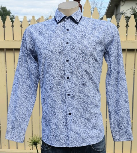 Paisley Print Shirt, Blue/white, Cotton, by 'Jonathon Adams', Australia, size M