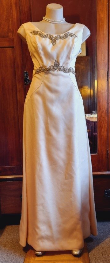 1960's, Evening Gown, Peach, nylon, Princess Line, handmade, size 12