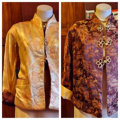 1960's Cheongsam Jacket, Brown/Yellow, Satin, size 16