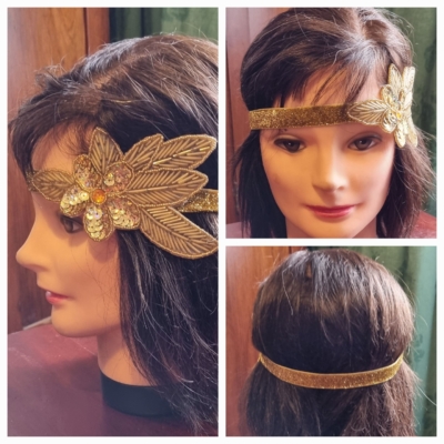 Beaded Headband, Gold, Gatsby, lurex/plastic