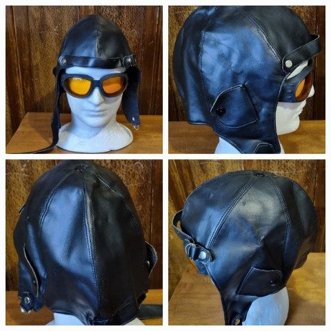 W.W.1 Flight Hat and Goggles, costume, Black Vinyl, by 'Carnival Products, one size