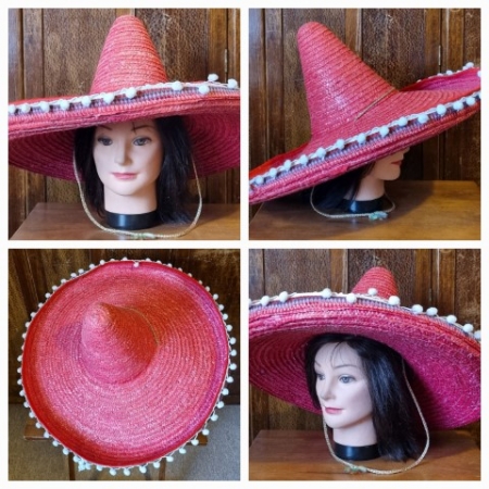 Vintage Sombrero, Pink, straw, one size.