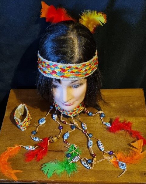 Indian Headpiece, cuff and beaded necklace, canvas and plastic, by' Sweidas Costumes'