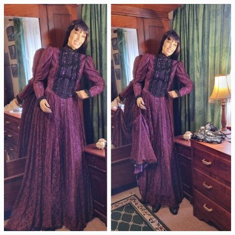 Victorian Gown, Reproduction, Handmade in USA, Maroon lace & satin underskirt, size 10