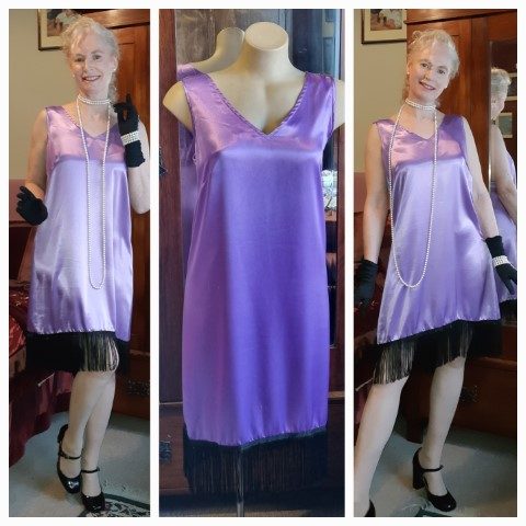 Flapper Dress, Satin Polyester, Lavender, Handmade, size M