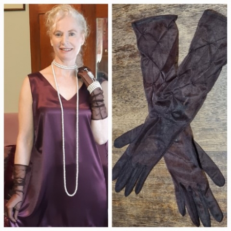 Vintage Glove, Sheer Nylon, dark brown, size S