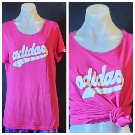 Round neck Tee, cap sleeve, by 'Adidas', hot pink, poly/cotton, size L