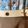 Leather Belt, Cream, 1970's, brass buckle and hole decoration, size S - Image 2