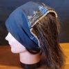 Vintage Headscarf/ neck chief, cotton with plastic pearl trim, black. - Image 3