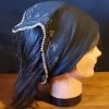 Vintage Headscarf/ neck chief, cotton with plastic pearl trim, black. - Image 5