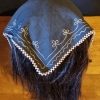 Vintage Headscarf/ neck chief, cotton with plastic pearl trim, black. - Image 6