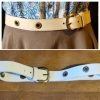 Leather Belt, Cream, 1970's, brass buckle and hole decoration, size S