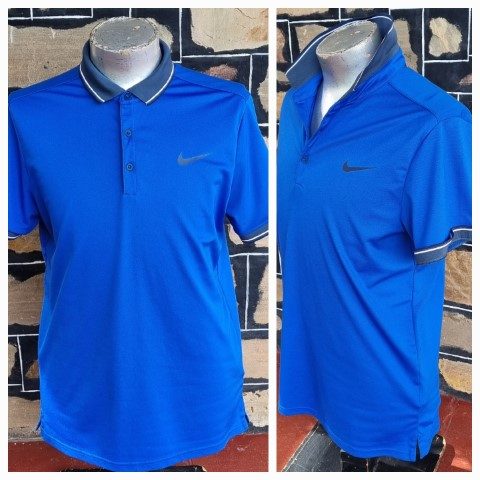 Men's Retro polo top by 'Nike', blue, polyester, 'Dri-Fit', size L