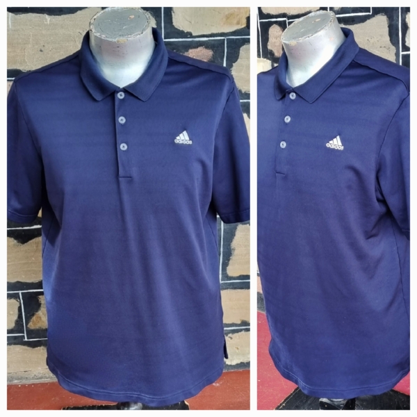 Men's Retro Polo Top, by 'Adidas', Navy, polyester, size L
