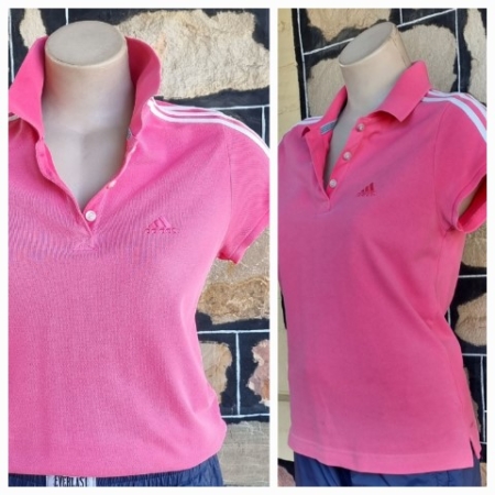 Retro Polo top by 'Adidas', pink, pique cotton, 'Climalite', size S