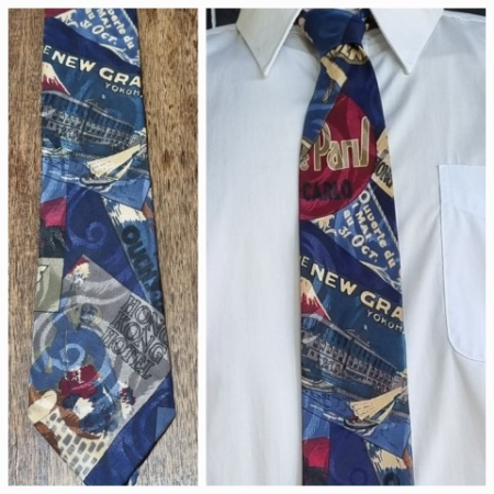 1980's tie, Famous Hotel's Print, silk