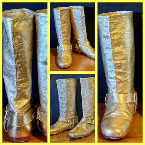 1980's, Gold Lame, 3/4 length, flat boots, by 'Mogil', size 38