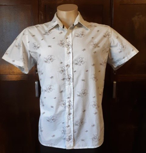 Men's Short sleeve shirt, Vintage Look, cream/brown, by 'Jag', cotton, size L - Image 7