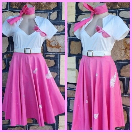 Full Circle Skirt, Pink, cotton, with matching neck tie, belt and sunglasses, size 12