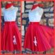 Full Circle Skirt, Red with poodle applique, Polyester with headscarf & belt, size 6-8
