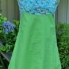 1960's, Princess Line Mini Dress, Green, Cotton, handmade size XS - Image 2