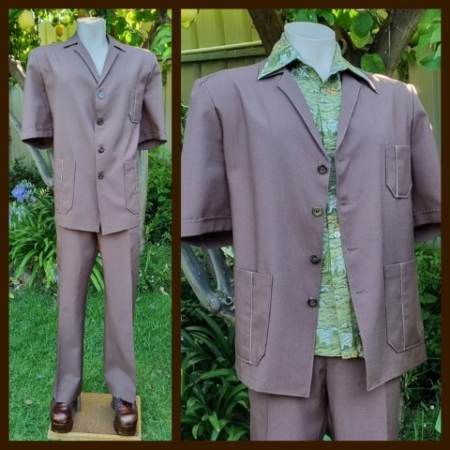 1970's Safari Suit, Brown, Polyester, by 'Ortona', size 2XL