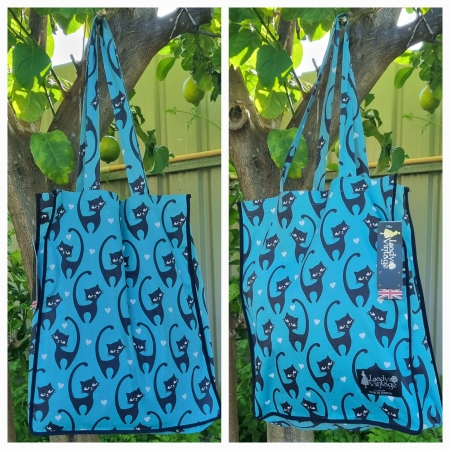 Tote/ beach bag, Cotton, blue cats print, by 'Lady V of London, new.