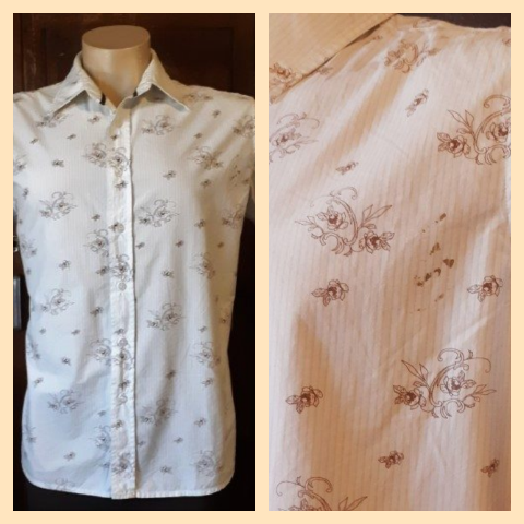 Men's Short sleeve shirt, Vintage Look, cream/brown, by 'Jag', cotton, size L