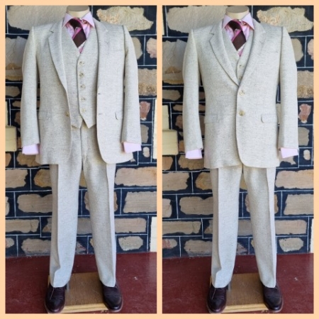 1960's, 3 piece Suit, Cream Tweed, Wool/Poly, by 'D `Argent Couture', Size M