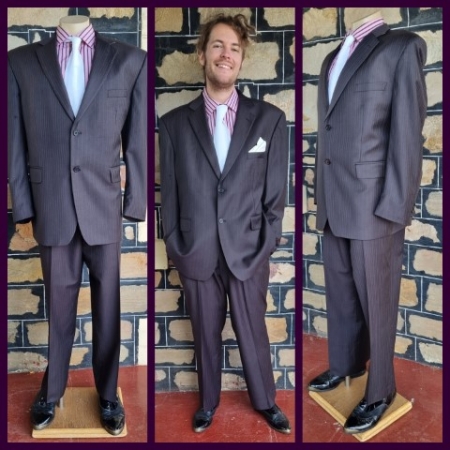 Vintage Suit ,Dark Brown Pinstriped, Single breasted, by 'Studio Italia' size XL