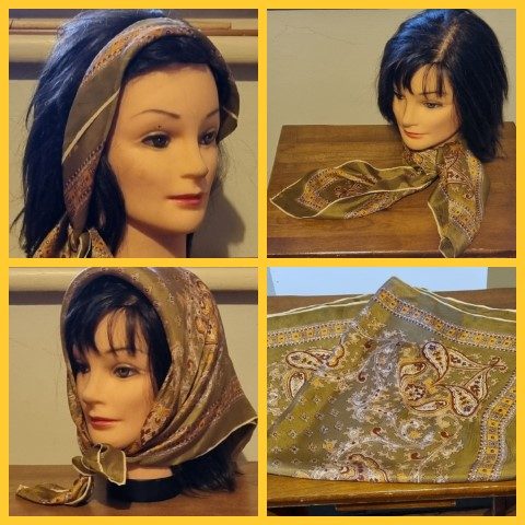 Vintage Scarf, brown paisley, 1960's, silk