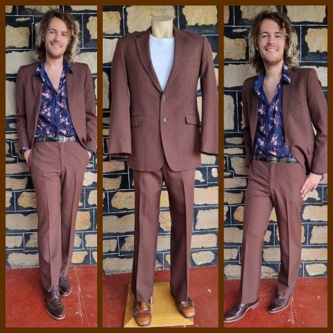 1960's, Chocolate Brown Suit, by' Balmoral, England', size M