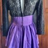 1980's Party Dress, Purple silk Peplum skirt, black lacey top, handmade, size 10 - Image 4