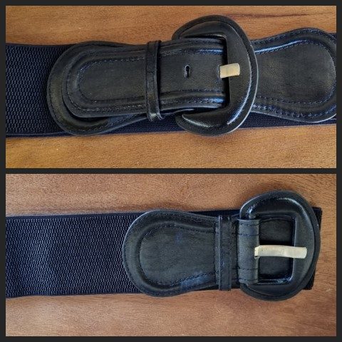 Belt, black Elastic, stretchy with big buckle, Made in China.