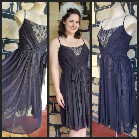 1940's Inspired Cocktail Swing Dress, coffee & Black, size 16