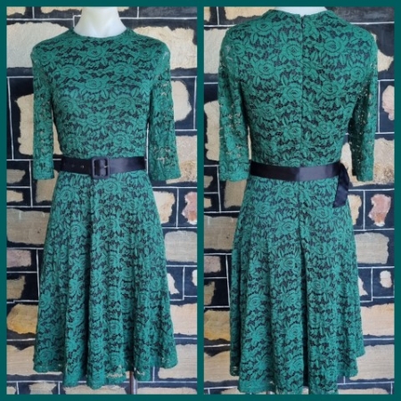 1950's Inspired Swing Dress, by 'Voodoo Vixen', Forest Green, Polyester, size 10