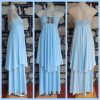1970's, Formal Dress, handkerchief hem, blue, Jersey polyester, handmade, size 8