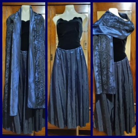 1980's Evening Dress & Shawl, by 'Laura Ashley', velvet/satin, Size S