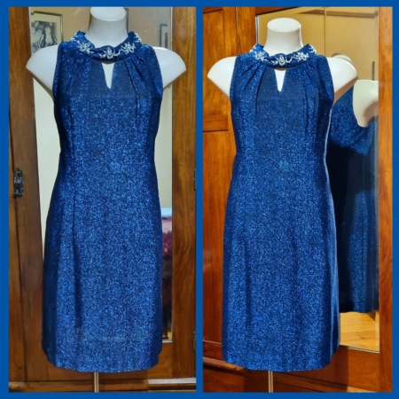 1960's Cocktail Shift dress, Lurex, Midnight Blue, by 'Cara-Mia, Melbourne', size M
