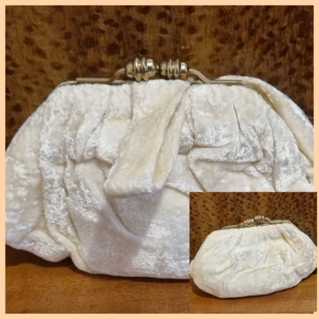 Vintage Crushed Velvet Clutch bag, cream, small