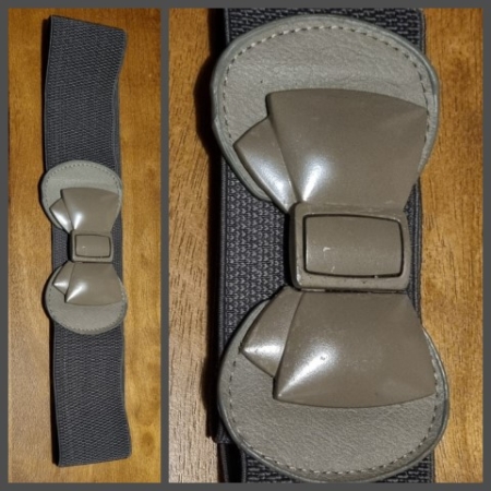 Elasticated Belt, Grey, with vinyl bow buckle, by 'Ausdas', size S-M