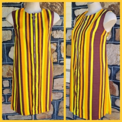 1960's, Zip Front shift dress, cotton, orange striped, by 'Susie Parker of Sydney', size 12