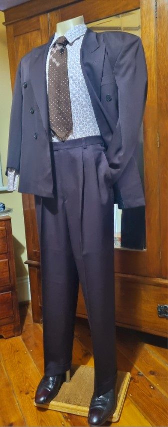 1990's, Double Breasted Suit, Dark Plum, Polyester, by 'Umbardo', Made in Australia, size S - Image 2
