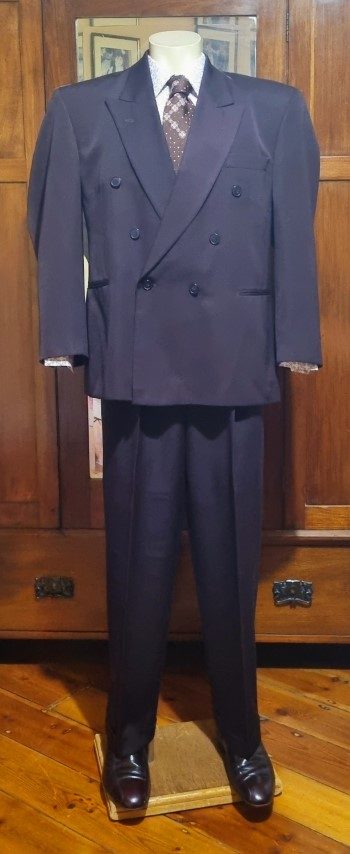 1990's, Double Breasted Suit, Dark Plum, Polyester, by 'Umbardo', Made in Australia, size S - Image 3