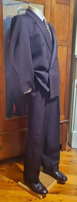 1990's, Double Breasted Suit, Dark Plum, Polyester, by 'Umbardo', Made in Australia, size S - Image 6